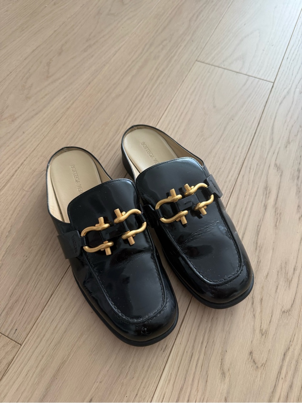 Bottega Veneta Monsieur Slip-On Flat Shoes / Loafer in Black Patent Leather